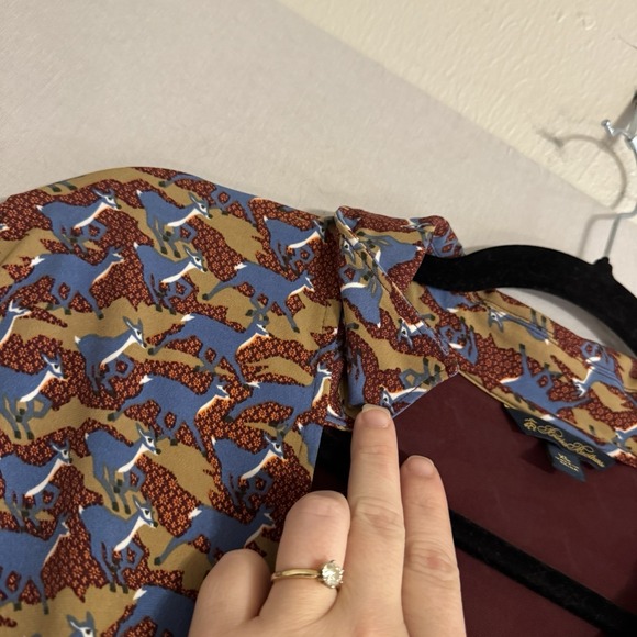 BROOKS BROTHERS Silk Dress Deer Animal Print Slinky Stretch Womens XL Wrap - Picture 7 of 16